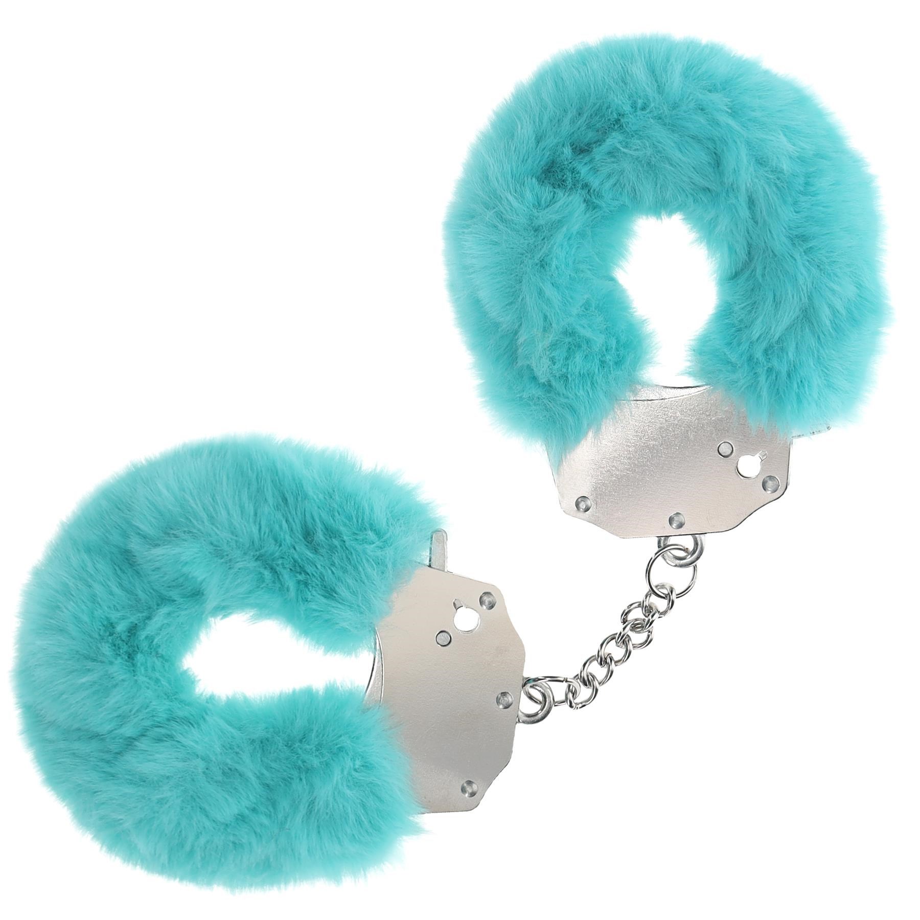 Ouch! Heavy Duty Fluffy Handcuffs - Product Shot - Teal