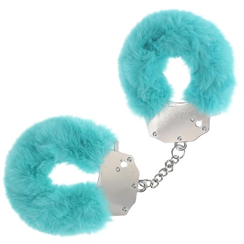 Ouch! Heavy Duty Fluffy Handcuffs - Product Shot - Teal