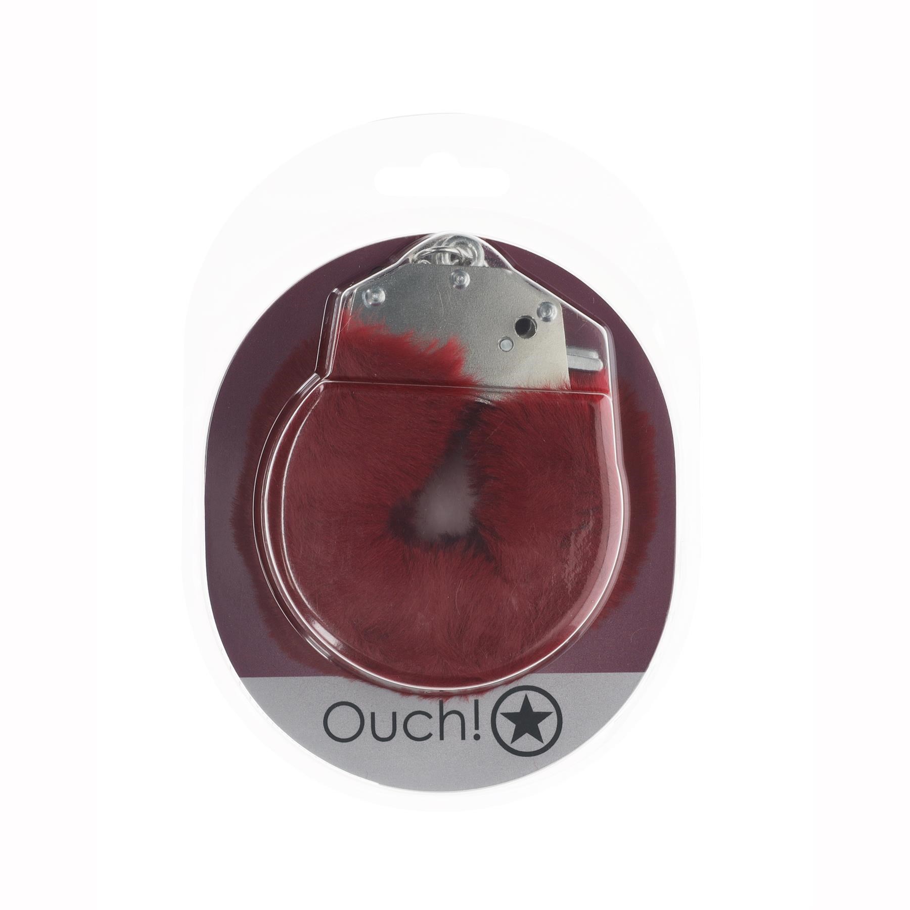 Ouch! Heavy Duty Fluffy Handcuffs - Package Shot - Burgundy