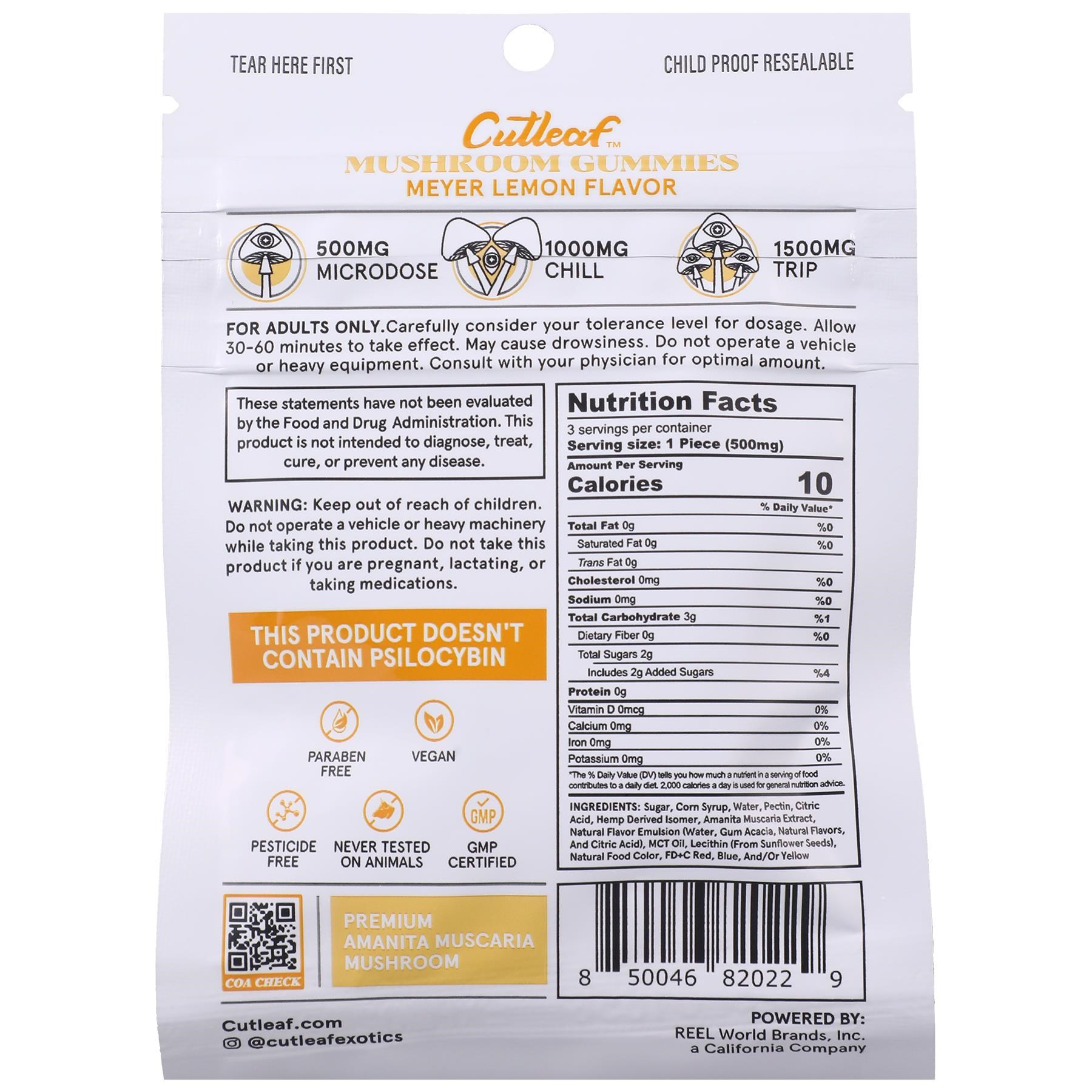 Cutleaf Mushroom Gummies pineapple back