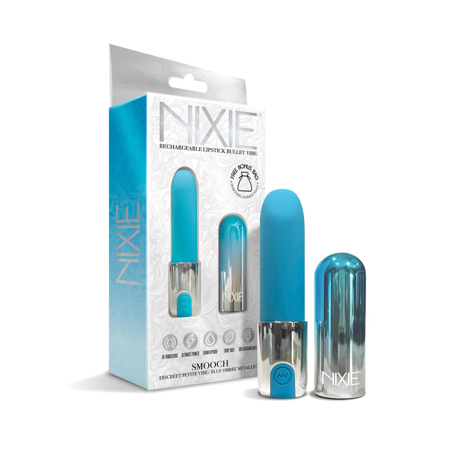 Nixie Smooch Rechargeable Lipstick Bullet - Product and Packaging - Blue