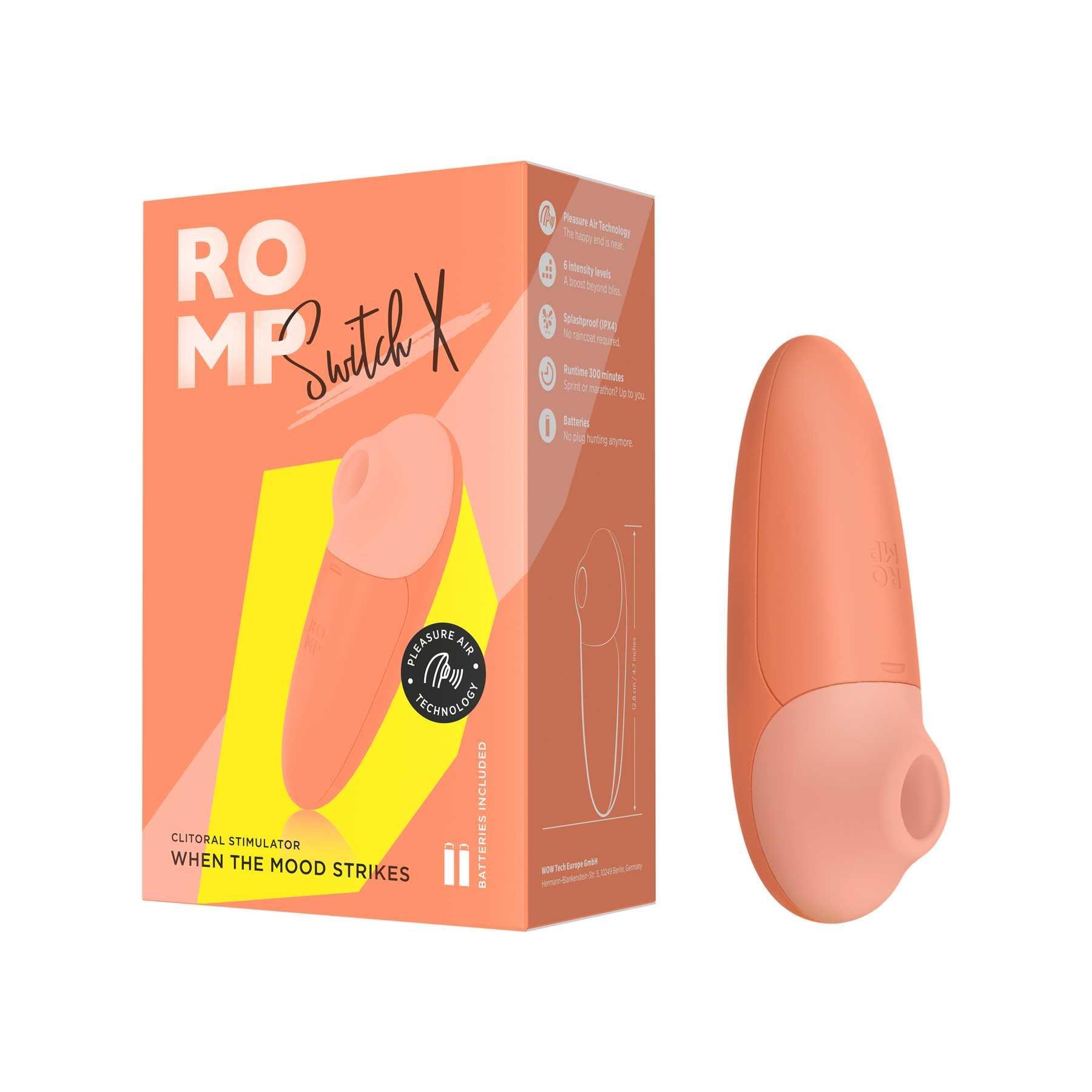 Romp Switch X Pleasure Air Clitoral Stimulator item and package