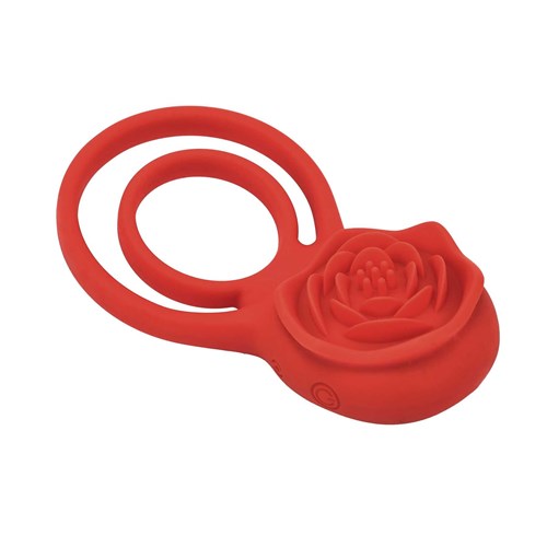 A&E DOUBLE RING VIBRATING ROSE COCKRING laying on table