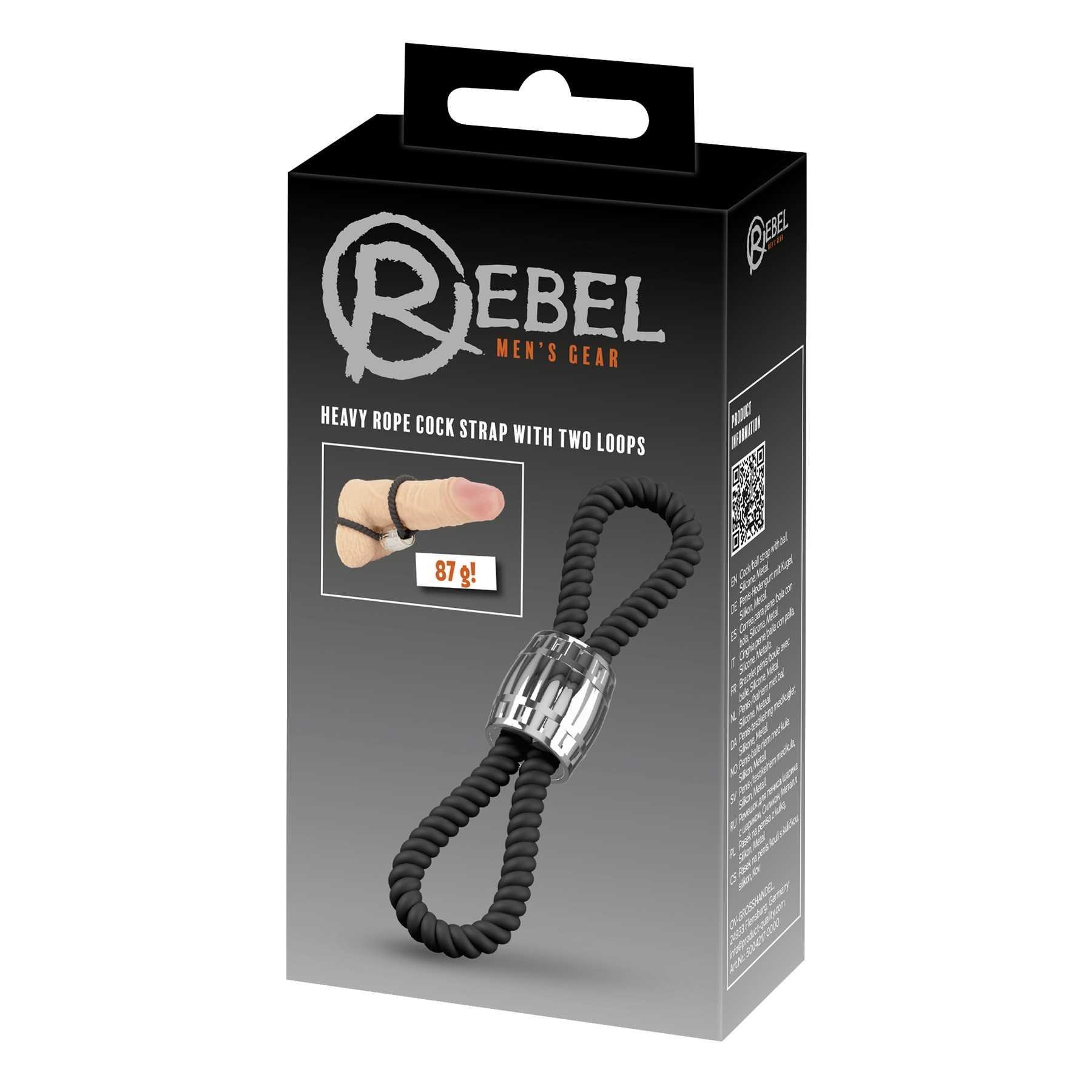 Rebel Heavy Rope Cock Strap 2 Loops front of box